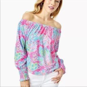 Lilly Pulitzer Lana Prosecco Pink Seaing Things Off Shoulder Top